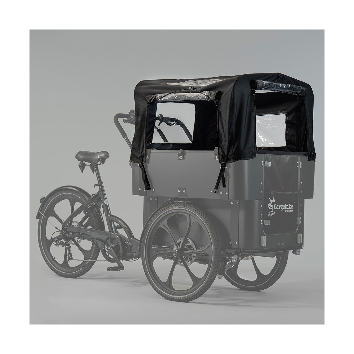 Kindergarten canopy + frame fitted on a cargo bike